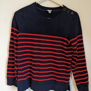 J. Crew Long Sleeved Red & Navy Top with Buttons